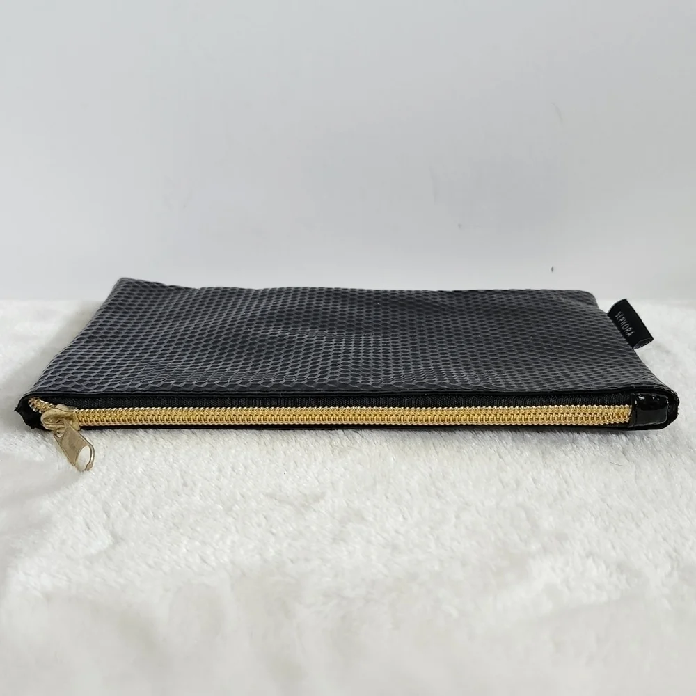 Sephora Black Vinyl Hexagon Textured Makeup Cosmetic Bag Pouch NWOT